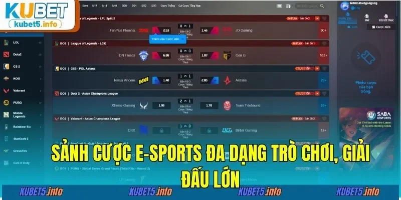 Sảnh cược E-Sports đa dạng trò chơi, giải đấu lớn